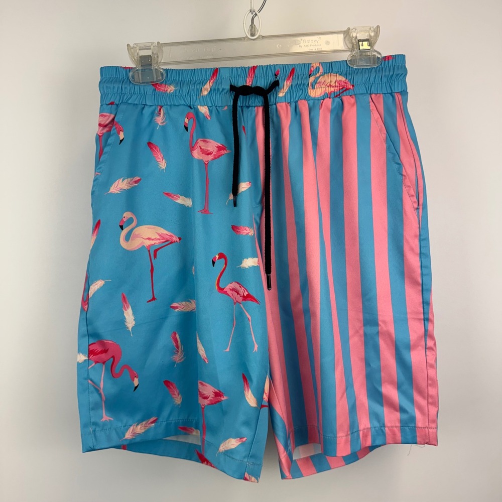 Vatpave Mens Flamingo Stripe Matching Set Blue Pink Summer Beach Outfit Small - Picture 12 of 14